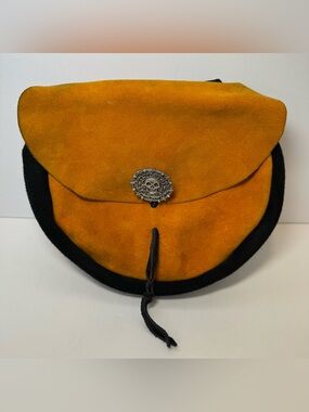 Handmade Suede Leather Belt Pouch Sporran - Pirate Skull Aztec Medallion Accent